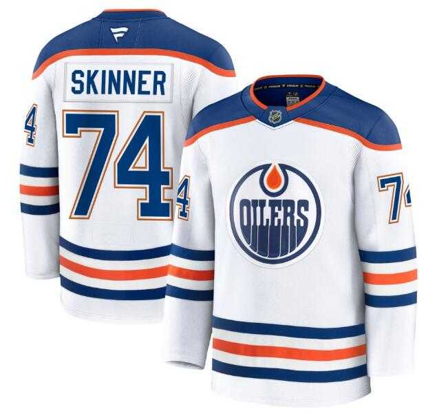 Mens Edmonton Oilers #74 Stuart Skinner Fanatics White 2024-25 Away Premium Jersey Dzhi