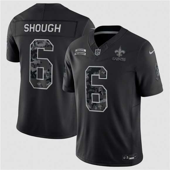 Mens New Orleans Saints #6 Tyler Shough Black F.U.S.E. 2026 Salute to Service Limited Stitched Jersey