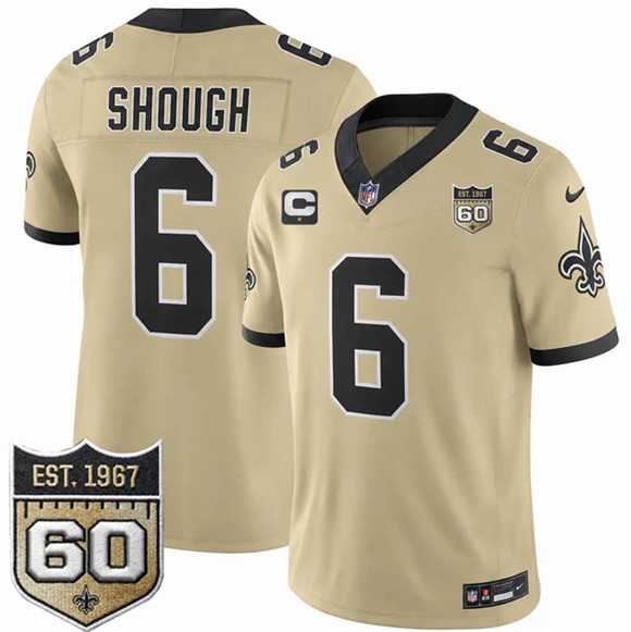 Mens New Orleans Saints #6 Tyler Shough Gold 2026 F.U.S.E With 1-Star C Patch And 60th Anniversary Patch Vapor Limited Stitched Jersey Dzhi