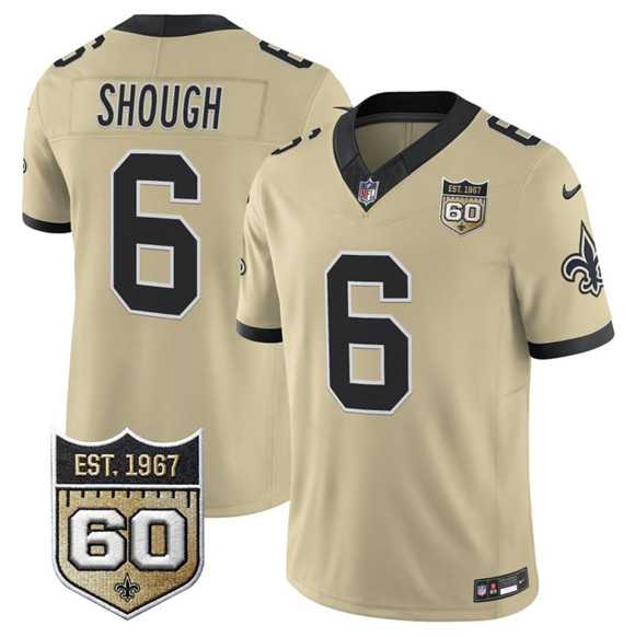 Mens New Orleans Saints #6 Tyler Shough Gold 2026 F.U.S.E 60th Anniversary Patch Vapor Limited Stitched Jersey Dzhi