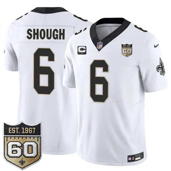 Mens New Orleans Saints #6 Tyler Shough White 2026 F.U.S.E With 1-Star C Patch And 60th Anniversary Patch Vapor Limited Stitched Jersey Dzhi