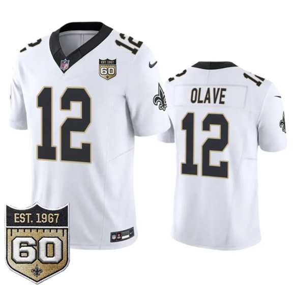 Mens New Orleans Saints #12 Chris Olave White 2026 F.U.S.E 60th Anniversary Patch Vapor Limited Stitched Jersey Dzhi