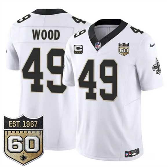 Mens New Orleans Saints #49 Zach Wood White 2026 F.U.S.E With 4-Star C Patch And 60th Anniversary Patch Vapor Limited Stitched Jersey Dzhi
