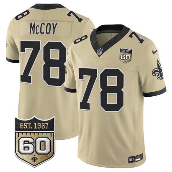 Mens New Orleans Saints #78 Erik McCoy Gold 2026 F.U.S.E 60th Anniversary Patch Vapor Limited Stitched Jersey Dzhi