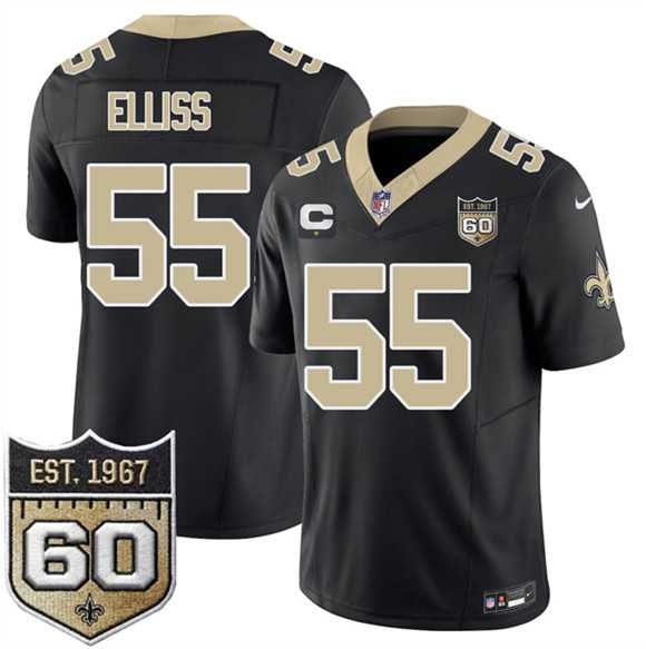 Mens New Orleans Saints #55 Kaden Elliss Black 2026 F.U.S.E With 1-Star C Patch And 60th Anniversary Patch Vapor Limited Stitched Jersey Dzhi