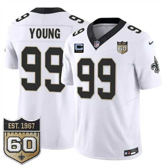 Mens New Orleans Saints #99 Chase Young White 2026 F.U.S.E With 3-Star C Patch And 60th Anniversary Patch Vapor Limited Stitched Jersey Dzhi
