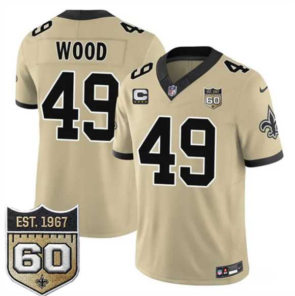 Mens New Orleans Saints #49 Zach Wood Gold 2026 F.U.S.E With 4-Star C Patch And 60th Anniversary Patch Vapor Limited Stitched Jersey Dzhi