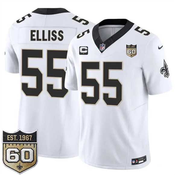 Mens New Orleans Saints #55 Kaden Elliss White 2026 F.U.S.E With 1-Star C Patch And 60th Anniversary Patch Vapor Limited Stitched Jersey Dzhi