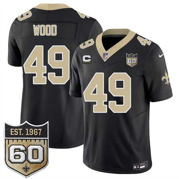 Mens New Orleans Saints #49 Zach Wood Black 2026 F.U.S.E With 4-Star C Patch And 60th Anniversary Patch Vapor Limited Stitched Jersey Dzhi