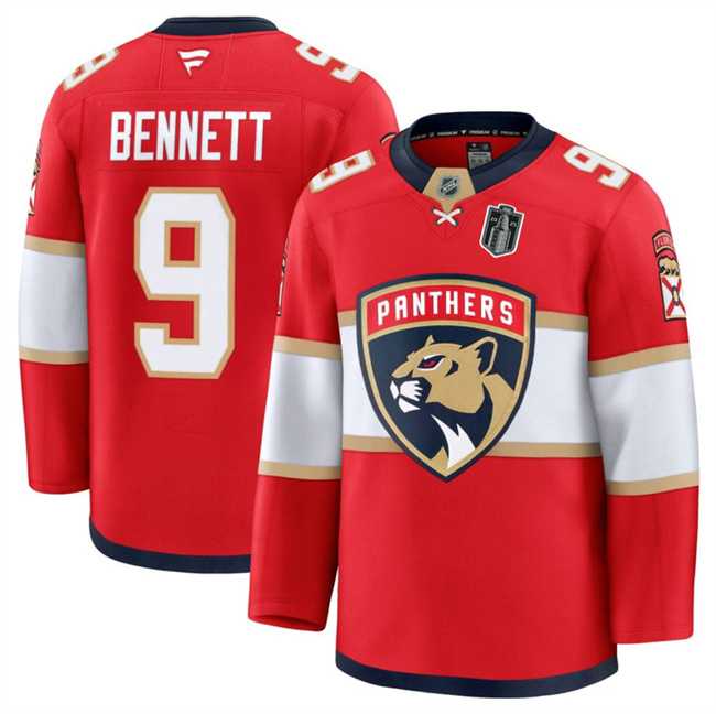 Mens Florida Panthers #9 Sam Bennett Red 2025 Stanley Cup Final Patch Stitched Hockey Jersey Dzhi