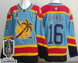 Mens Florida Panthers #16 Aleksander Barkov Blue 2025 Stanley Cup Champions Authentic Jersey