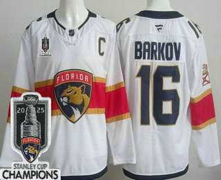 Mens Florida Panthers #16 Aleksander Barkov White 2025 Stanley Cup Champions Authentic Jersey