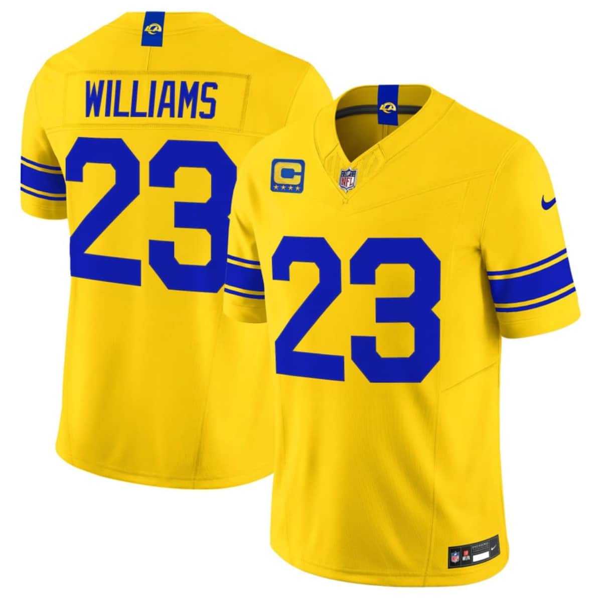 Mens Los Angeles Rams #23 Kyren Williams Yellow 2026 F.U.S.E. With 4- Star C Patch Vapor Limited Stitched Jersey Dzhi->->