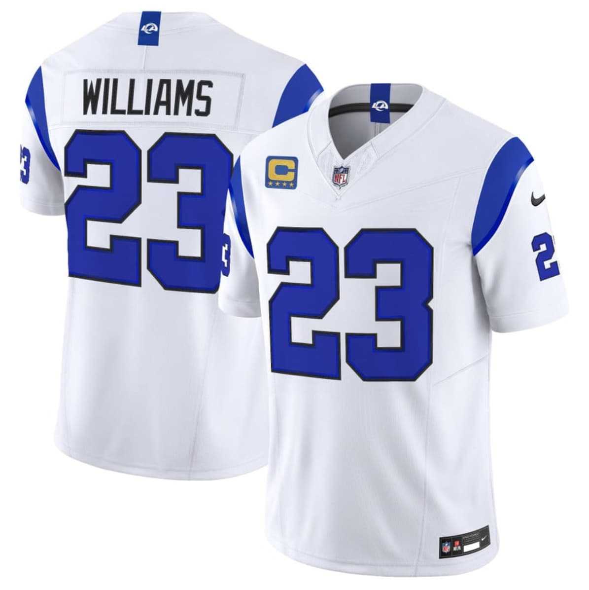 Mens Los Angeles Rams #23 Kyren Williams White 2026 F.U.S.E. With 4- Star C Patch Vapor Limited Stitched Jersey Dzhi->->
