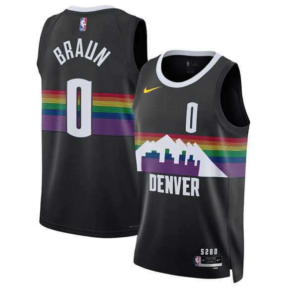 Mens Denver Nuggets #0 Christian Braun Black 2025-26 City Edition Stitched Jersey Dzhi