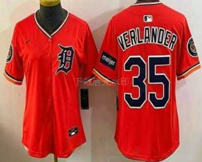Womens Detroit Tigers #35 Justin Verlander Orange Stadium Jersey