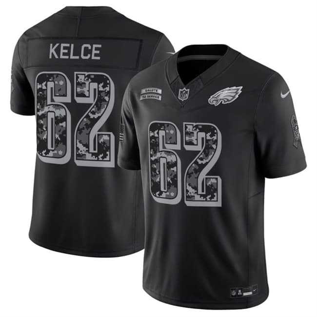Mens Philadelphia Eagles #62 Jason Kelce Black F.U.S.E. 2026 Salute to Service Limited Stitched Jersey