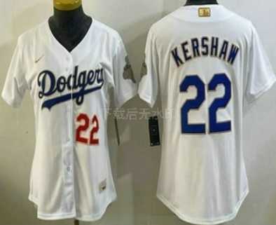 Womens Los Angeles Dodgers #22 Clayton Kershaw White 2026 Gold Collection Stadium Jersey
