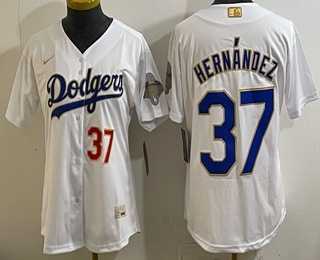 Womens Los Angeles Dodgers #37 Teoscar Hernandez White 2026 Gold Collection Stadium Jersey