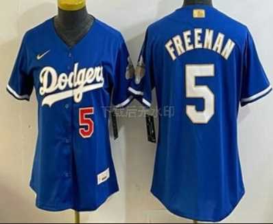 Womens Los Angeles Dodgers #5 Freddie Freeman Blue 2026 Gold Collection Stadium Jersey
