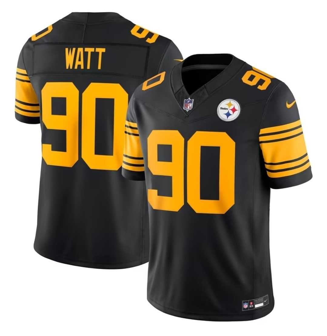 Mens Pittsburgh Steelers #90 T. J. Watt Black 2025 F.U.S.E. Color Rush Vapor Limited Stitched Jersey Dzhi