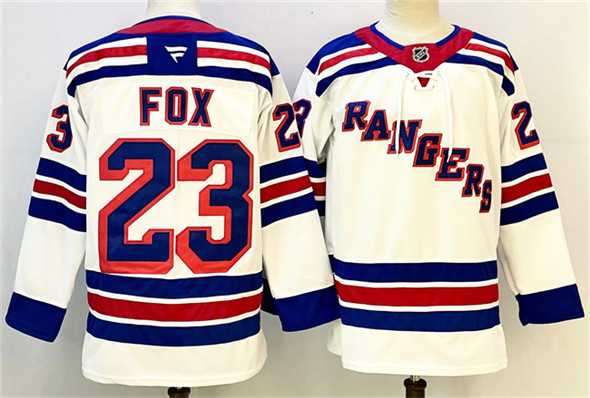 Mens New York Rangers #23 Adam Fox White 2024-25 Away Stitched Hockey Jersey