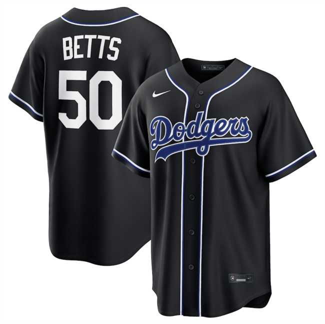 Mens Los Angeles Dodgers #50 Mookie Betts 2026 Fashion Replica Black Out Stitched Jersey Dzhi