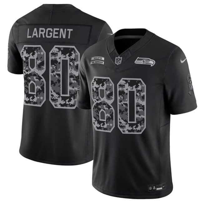 Mens Seattle Seahawks #80 Steve Largent Black 2026 F.U.S.E. Salute to Service Limited Stitched Jersey