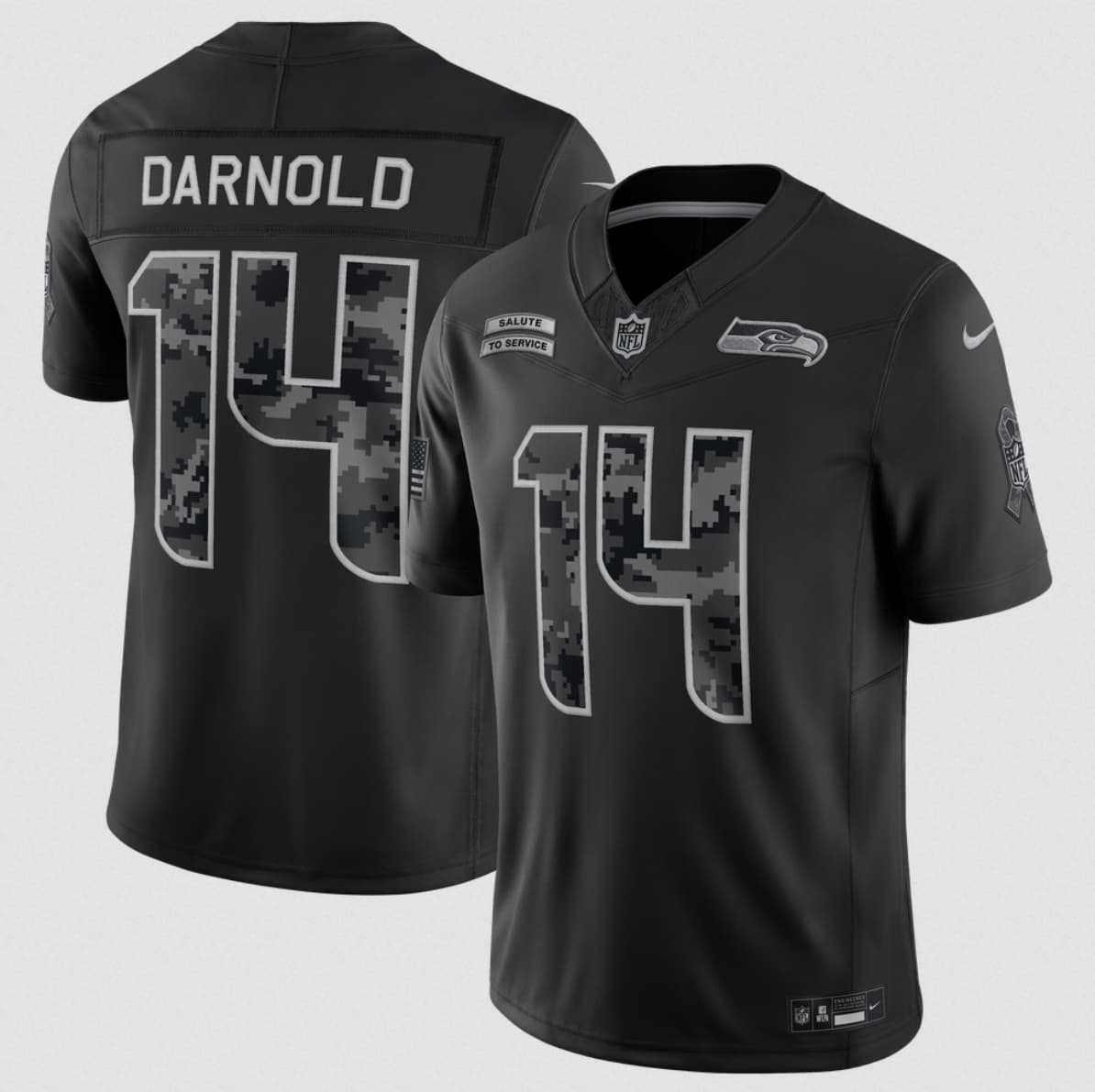 Mens Seattle Seahawks #14 Sam Darnold Black 2026 F.U.S.E. Salute to Service Limited Stitched Jersey