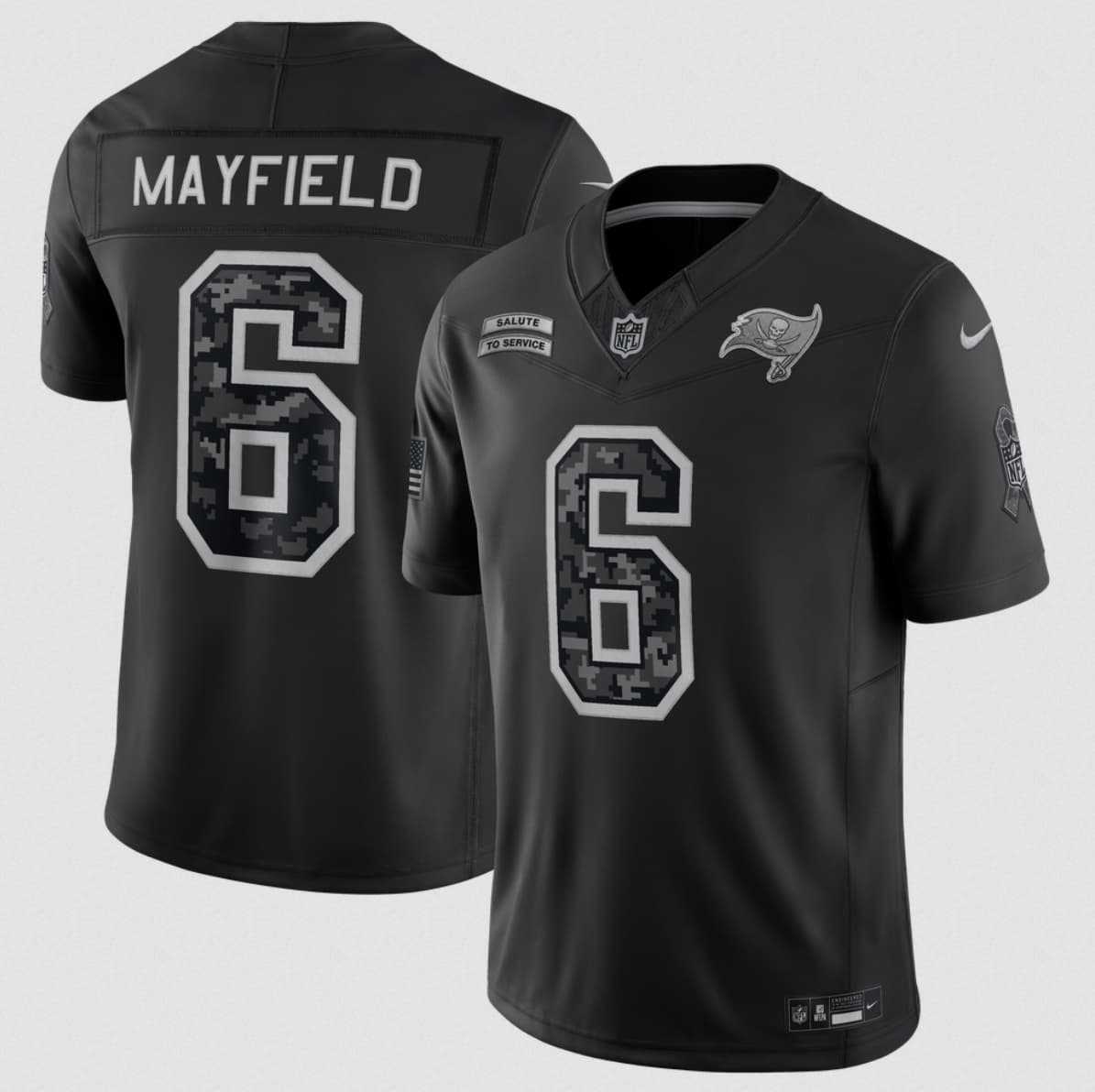Mens Tampa Bay Buccaneers #6 Baker Mayfield Black 2026 F.U.S.E. Salute to Service Limited Stitched Jersey