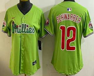 Womens Philadelphia Phillies #12 Kyle Schwarber Light Green Fashion Cool Base Jersey