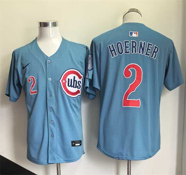 Mens Chicago Cubs #2 Nico Hoerner Blue 2026 2nd Alternate Limited Stitched Jersey