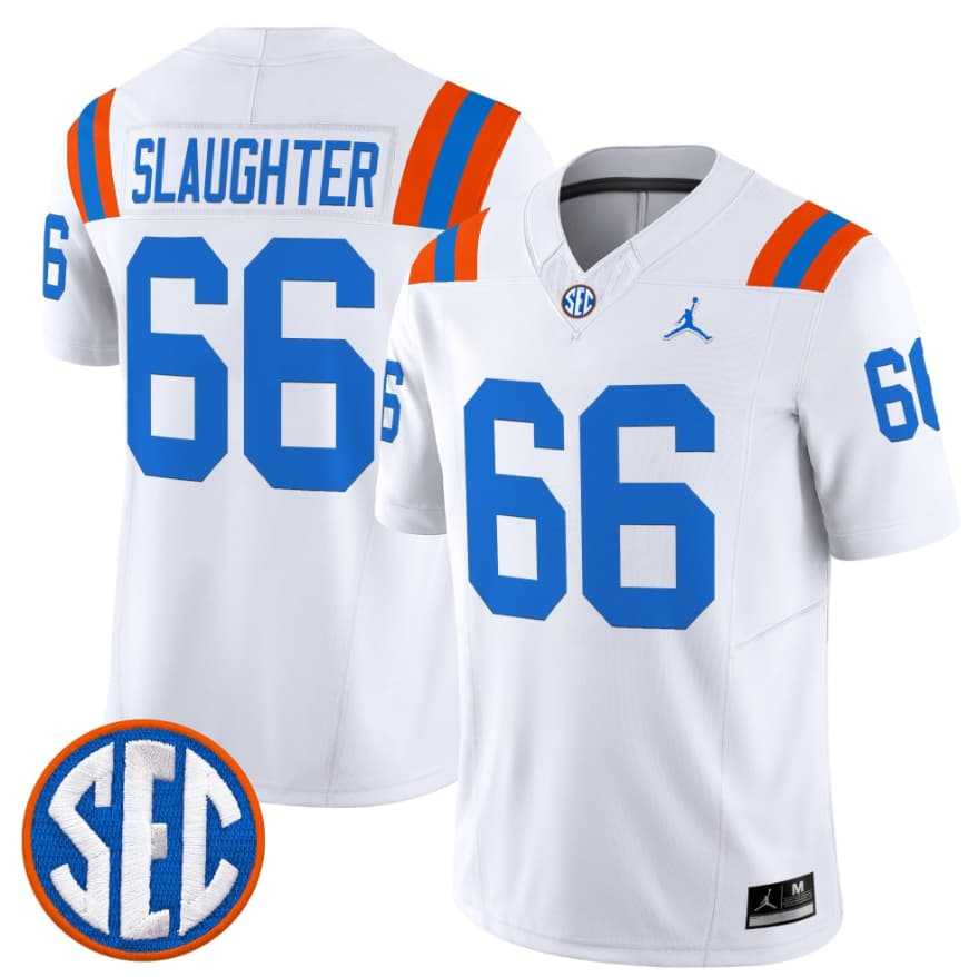 Mens Florida Gators #66 Jake Slaughter White 1960s Throwback F.U.S.E. Vapor Limited Stitched Jersey Dzhi