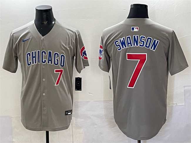Mens Chicago Cubs #7 Dansby Swanson Gray Limited Stitched Jersey