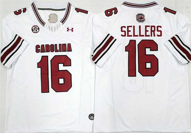 Mens South Carolina Fighting Gamecocks #16 LaNorris Sellers White F.U.S.E. Stitched Jersey