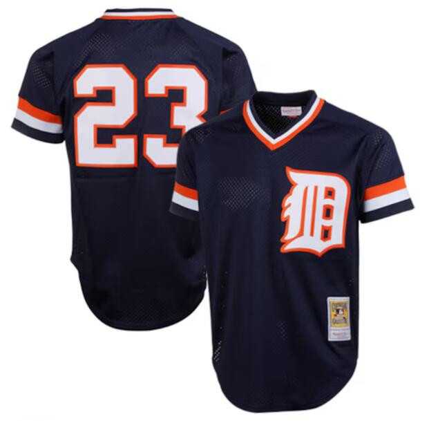 Mens Detroit Tigers #23 Kirk Gibson Navy Throwback Stitched Jersey Dzhi