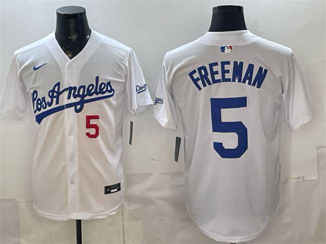 Mens Los Angeles Dodgers #5 Freddie Freeman White Alternate Stadium Stitched Jersey
