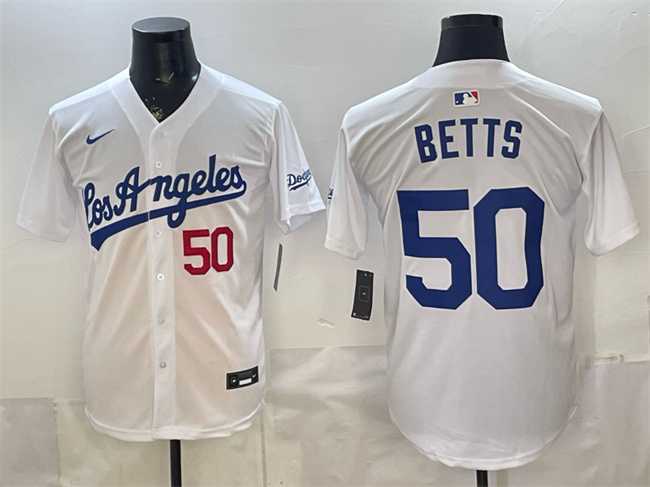 Mens Los Angeles Dodgers #50 Mookie Betts White Alternate Stadium Stitched Jersey