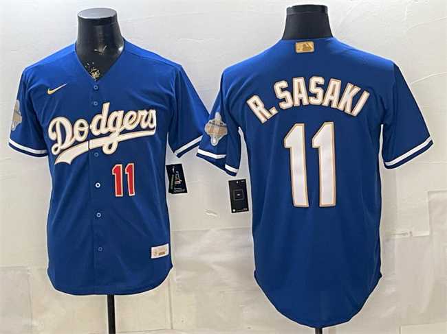 Mens Los Angeles Dodgers #11 Roki Sasaki Royal 2026 Alternate Gold Collection Stadium Stitched Jersey