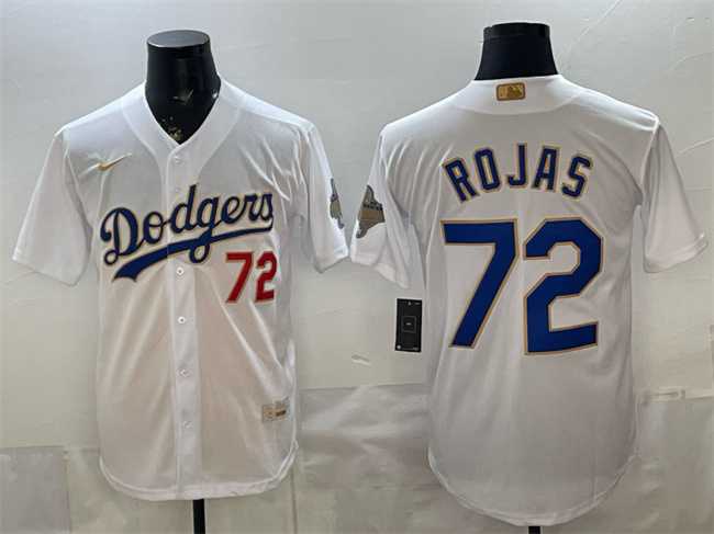 Mens Los Angeles Dodgers #72 Miguel Rojas White 2026 Gold Collection Stadium Stitched Jersey