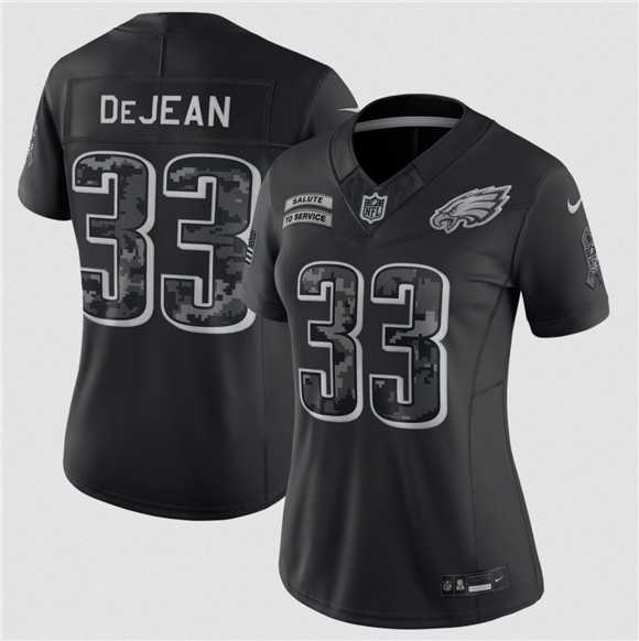 Womens Philadelphia Eagles #33 Cooper DeJean Black 2026 Salute to Service Limited Stitched Jersey(Run Small)