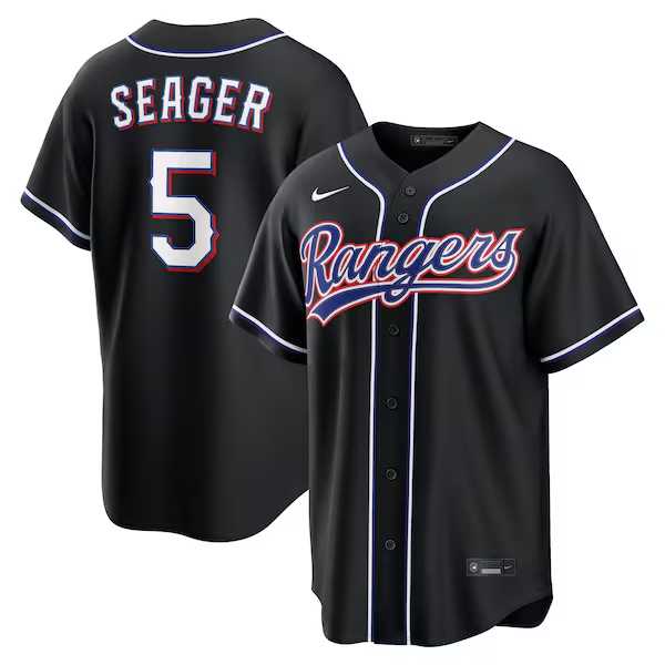Mens Texas Rangers #5 Corey Seager Fashion Replica Black Out Jersey Dzhi