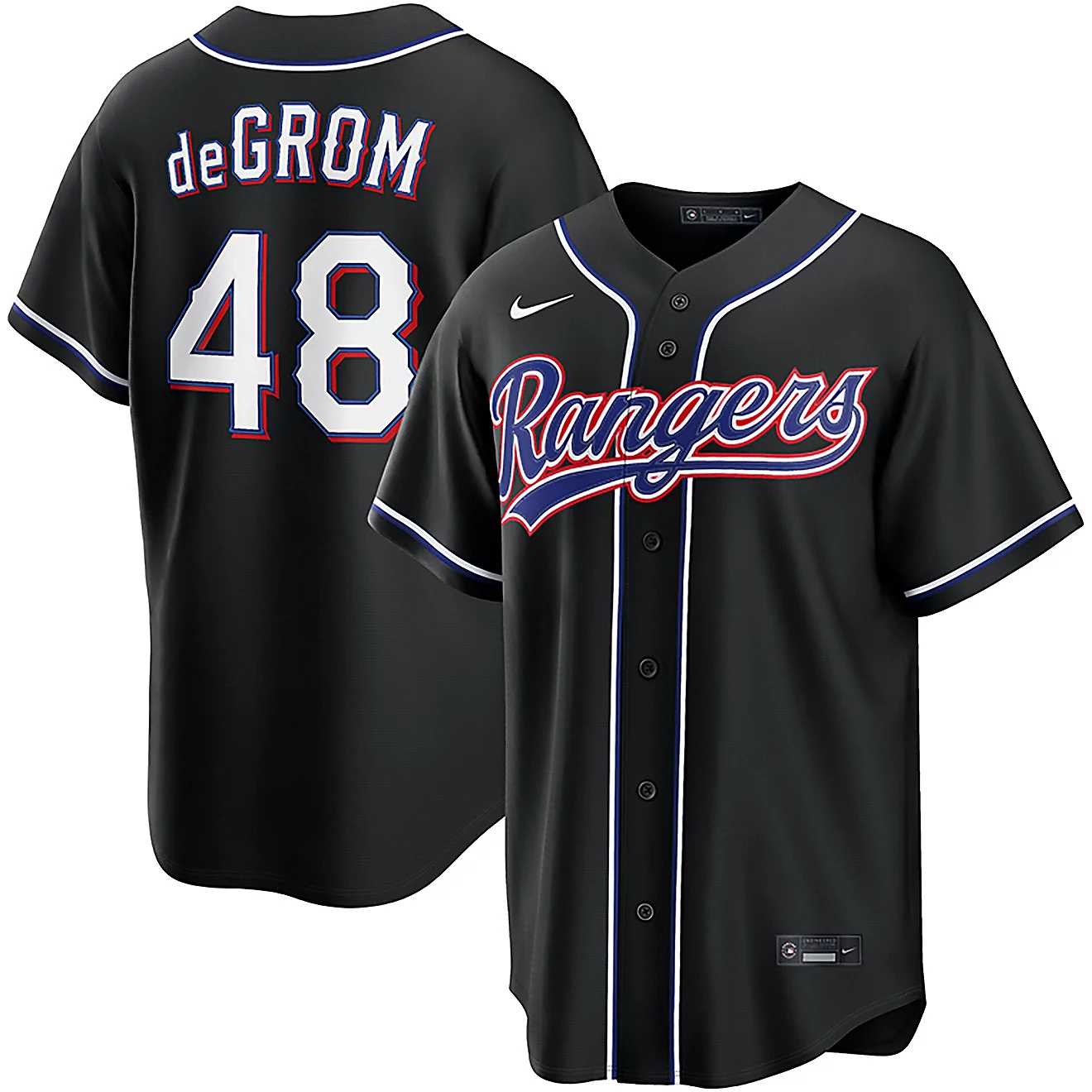 Mens Texas Rangers #48 Jacob Degrom 2026 Black Out Fashion Nike Jersey Dzhi