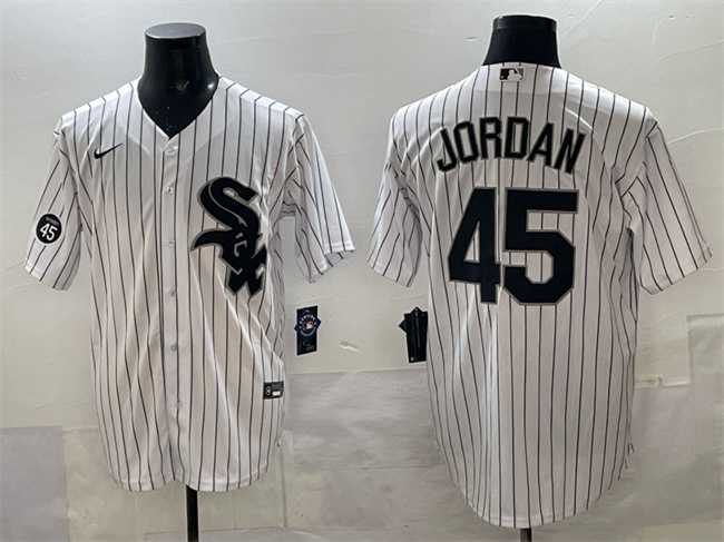 Mens Chicago White Sox #45 Michael Jordan White With Patch Cool Base Stitched Jersey