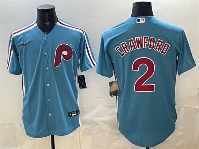 Mens Philadelphia Phillies #2 Justin Crawford Blue Cool Base Stitched Jersey