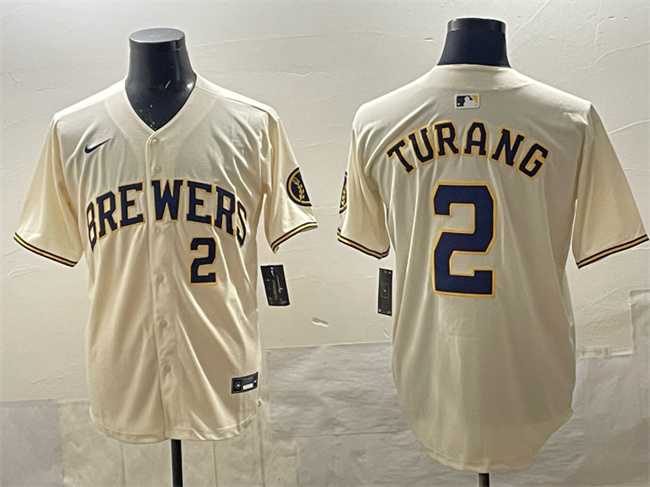 Mens Milwaukee Brewers #2 Brice Turang Cream Home Limited Stitched Jersey