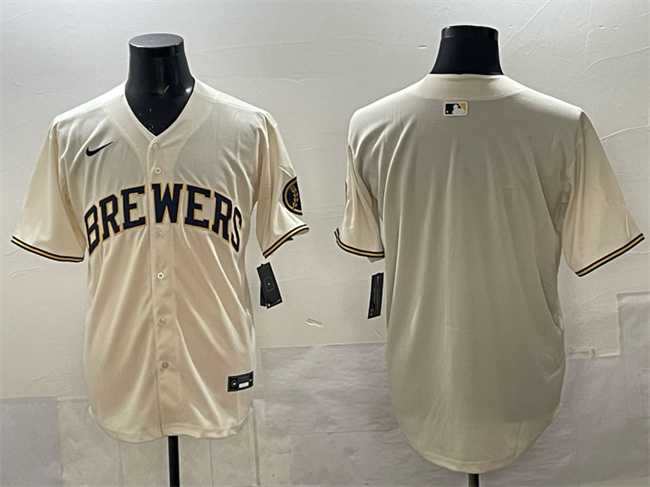 Mens Milwaukee Brewers Blank Cream Home Limited Stitched Jersey