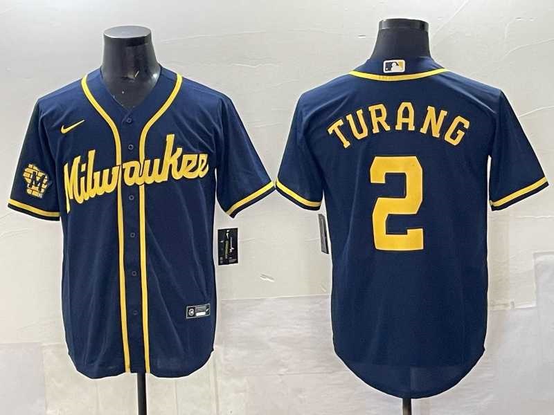 Mens Milwaukee Brewers #2 Brice Turang Navy 2025 With Patch Stitched Jersey