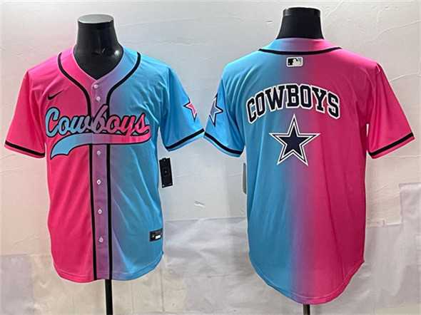 Mens Dallas Cowboys Team Big Logo Pink Blue Limited Stitched Baseball Jersey