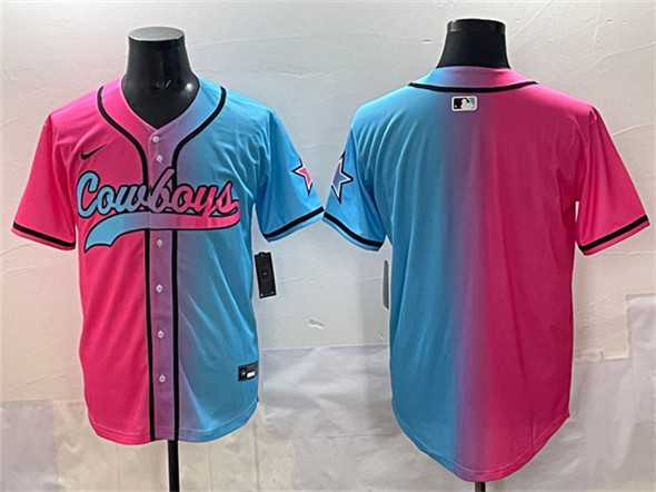 Mens Dallas Cowboys Blank Pink Blue Limited Stitched Baseball Jersey
